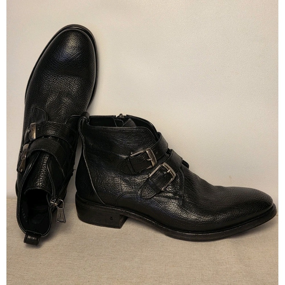 John Varvatos Keith Side Zip Buckle Leather Boots Black 9.5